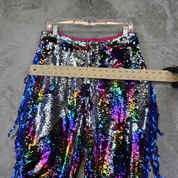 Nasty Gal Pants Womens 10 Multicolor Sequin Flare Side Fringe Festival Party - Picture 9 of 11